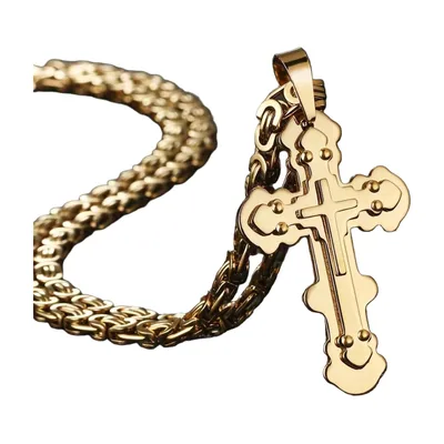 Pendentif Croix Orthodoxe avec Chaîne Byzantines, Acier Inoxydable