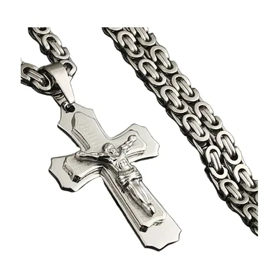 Collier Croix Orthodoxe avec Chaîne Byzantine, Acier Inoxydable