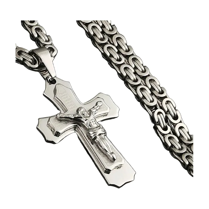 Collier Croix Orthodoxe avec Chaîne Byzantine, Acier Inoxydable