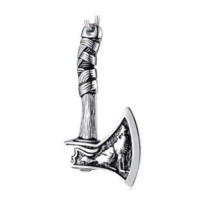Collana con Pendente Ascia Vichinga e Corvi di Odino, Acciaio Inossidabile