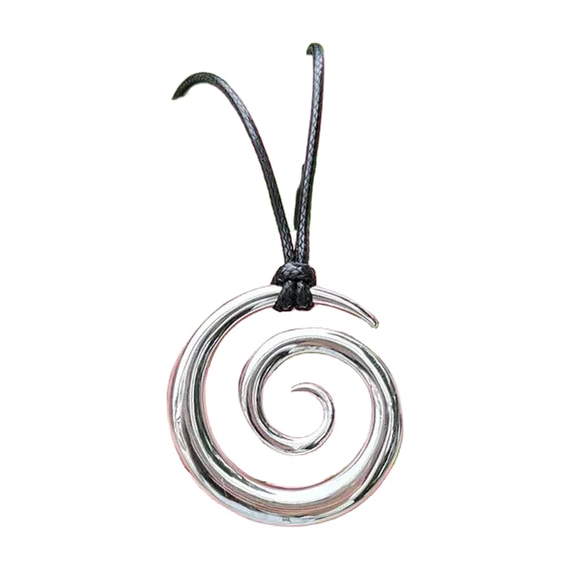 Collana con Pendente a Chiocciola a Spirale e Cordoncino Nero, Acciaio Inossidabile