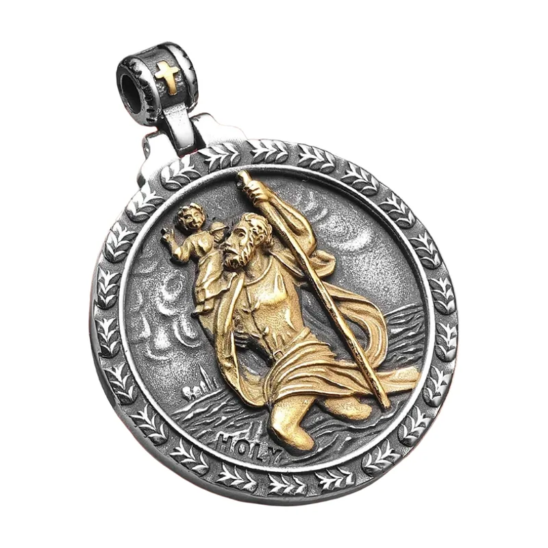 Saint Christopher Medal Pendant with Chain, Stainless Steel