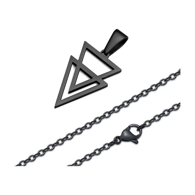 Double Triangle Geometric Pendant Necklace, Stainless Steel