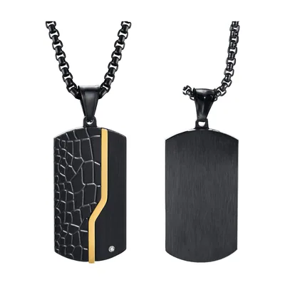 Pendentif Dog Tag avec Zirconium, Acier Inoxydable Noir