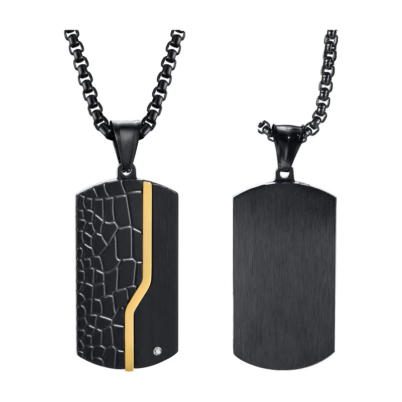 Pendente Dog Tag con Zircone, Acciaio Inossidabile Nero