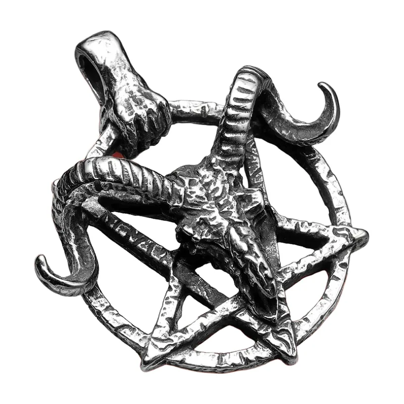 Pendente Teschio di Capra e Pentagramma con Catena, Acciaio Inossidabile