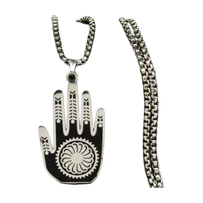 Collier Main de Fatma avec Pierre Bleue, Acier Inoxydable