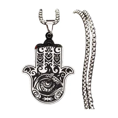 Pendentif Main de Fatma avec Œil Turc, Acier Inoxydable
