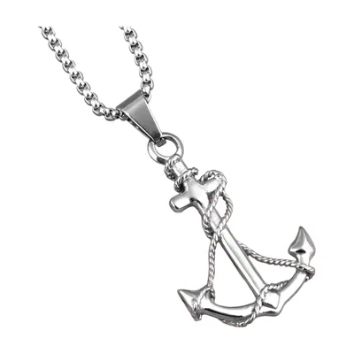 Collier Pendentif Ancre avec Détail Corde, Acier Inoxydable