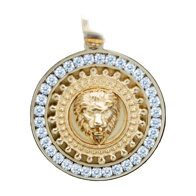 Collana con Pendente Testa di Leone e Zirconi, Acciaio Inossidabile