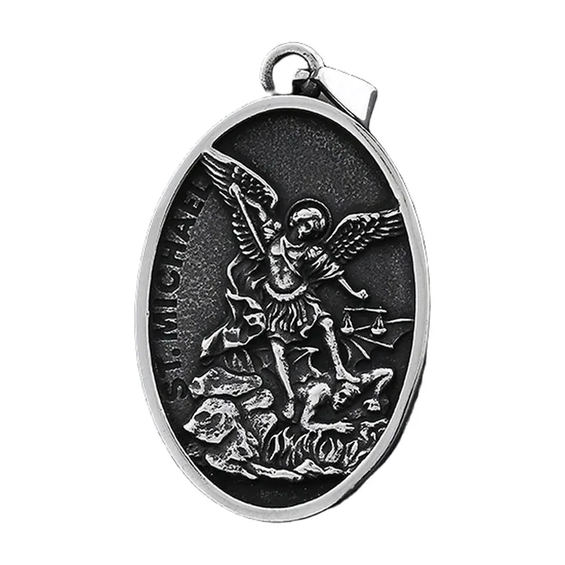 Erzengel Michael Medaillon Anhänger mit Kette, Edelstahl