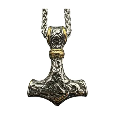 Mjölnir Thors Hammer Anhänger mit Panjerkette, Edelstahl