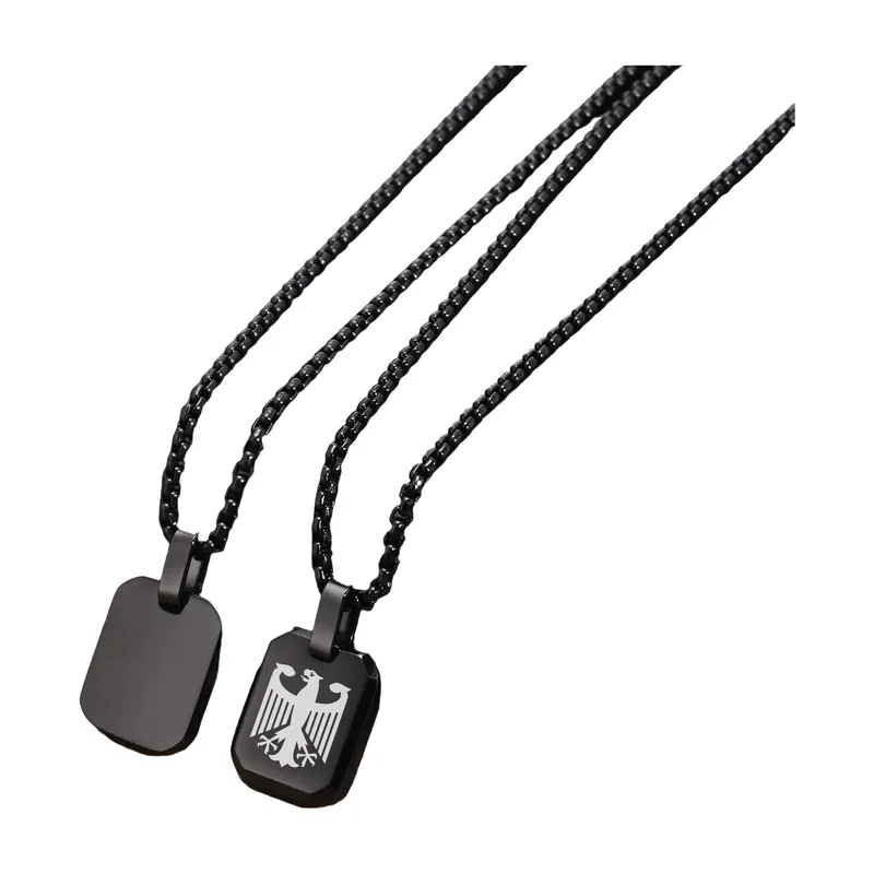 Pendentif Plaque Militaire Aigle avec Chaîne, Acier Inoxydable