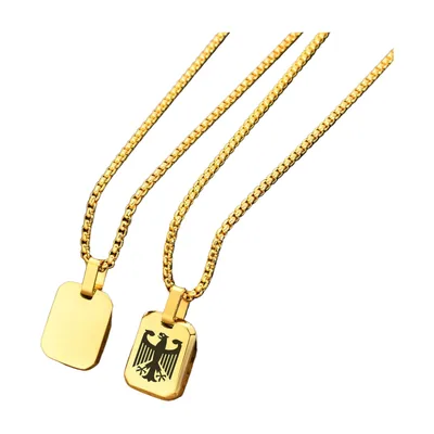 Pendentif Dog Tag Aigle avec Chaîne Box, Acier Inoxydable