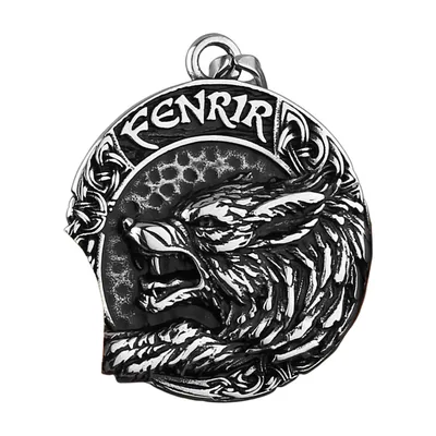 Fenrir Wolf Runen-Anhänger mit Kette, Edelstahl