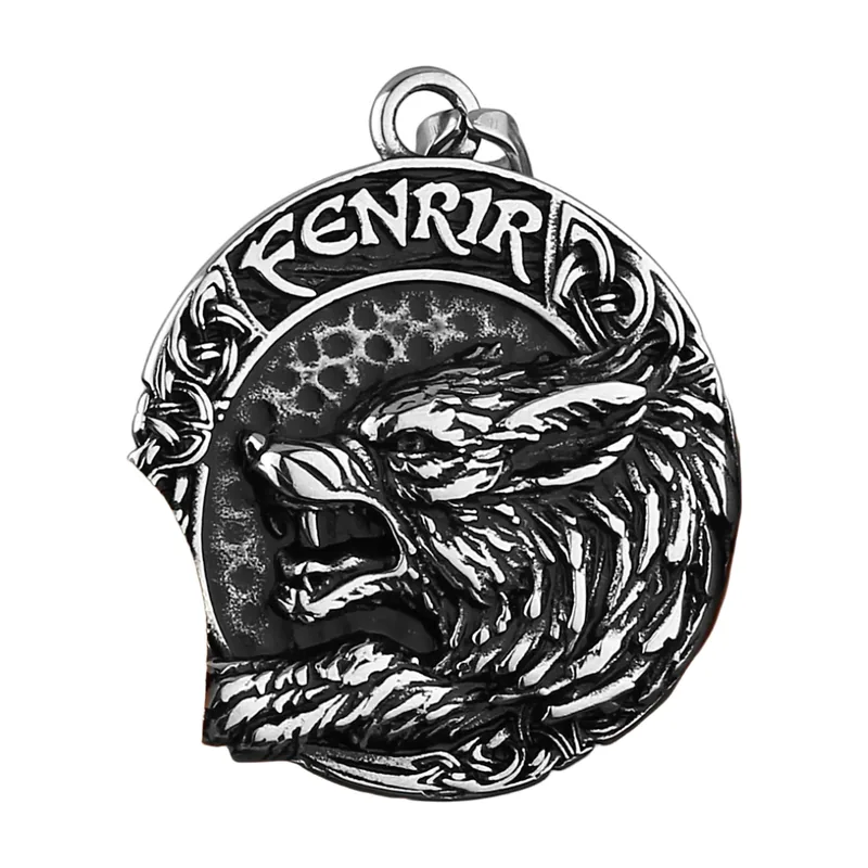 Fenrir Wolf Rune Pendant with Chain, Stainless Steel