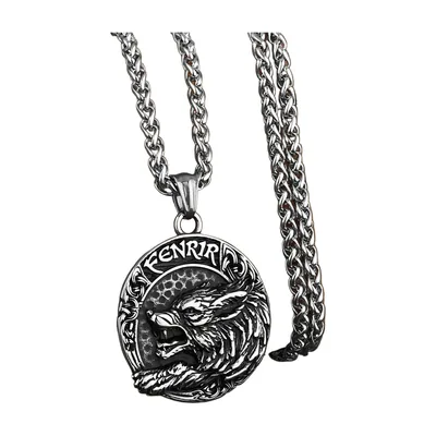 Fenrir Wolf Anhänger mit nordischen Runen, Edelstahl
