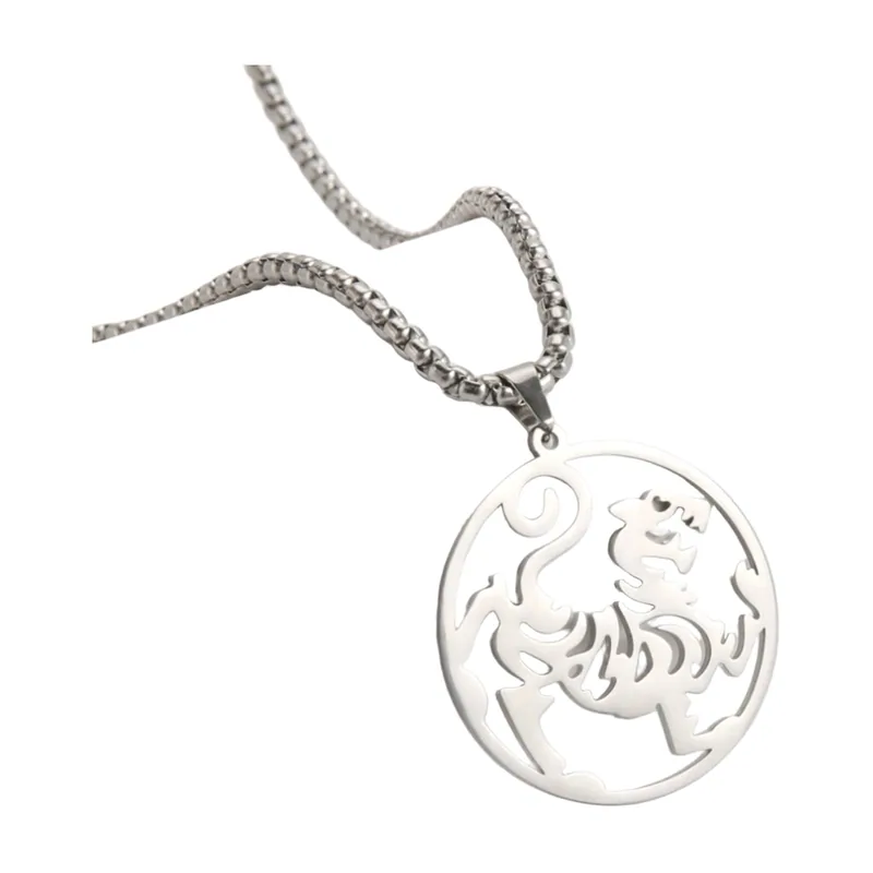 Collier Pendentif Créature Mythique et Chaîne Box, Acier Inoxydable