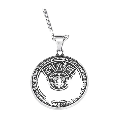 Collier Pendentif Calendrier Aztèque et Chaîne, Acier Inoxydable