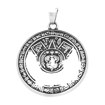 Collier Pendentif Calendrier Maya Finition Antique, Acier Inoxydable