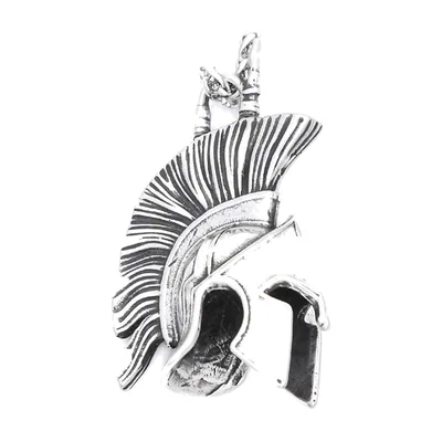 Spartan Helmet Pendant with Curb Chain, Stainless Steel