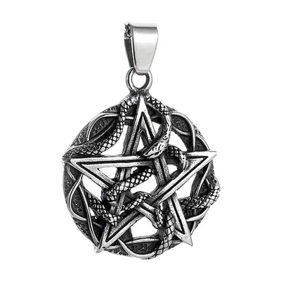 Collier Pentagramme et Serpent, Acier Inoxydable 316L