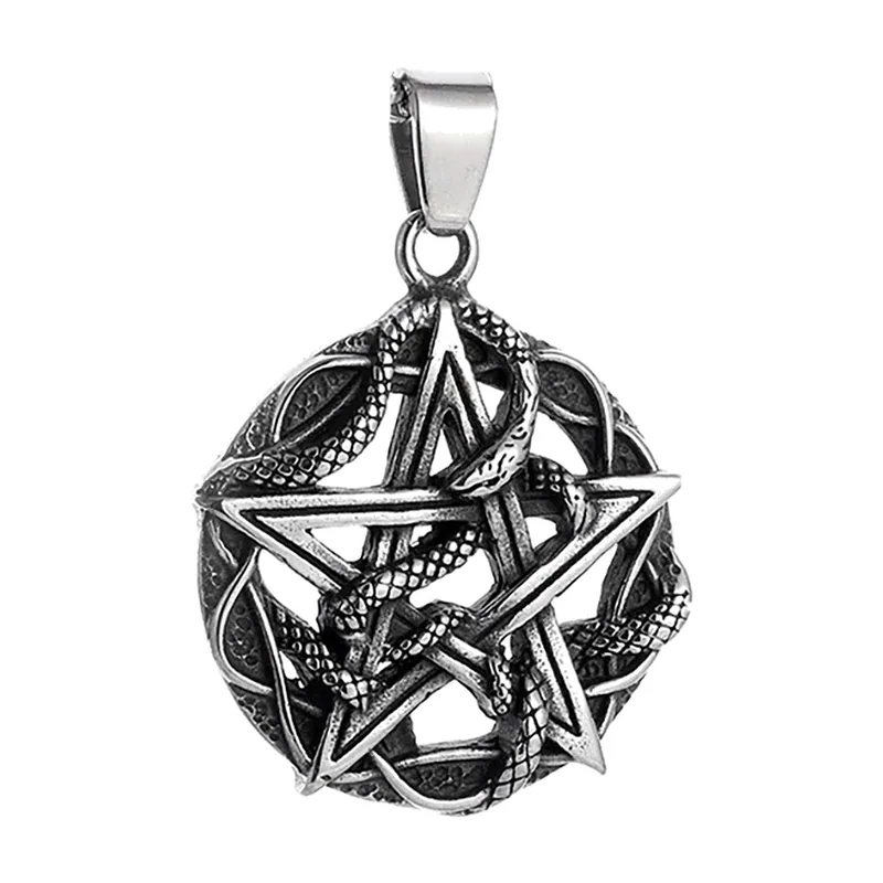 Collana con Pendente Pentagramma e Serpente, Acciaio Inox 316L