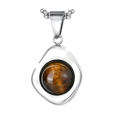 Tigerauge Stein Anhänger mit Kette, Edelstahl