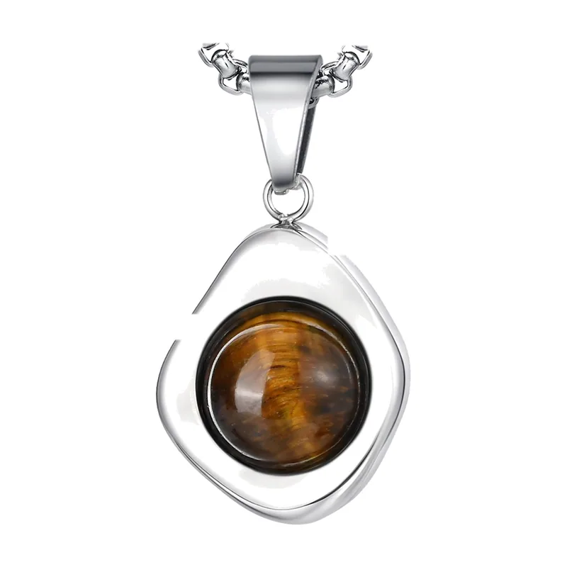 Tigerauge Stein Anhänger mit Kette, Edelstahl