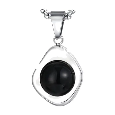 Pendentif en Œil de Tigre avec Chaîne, Acier Inoxydable
