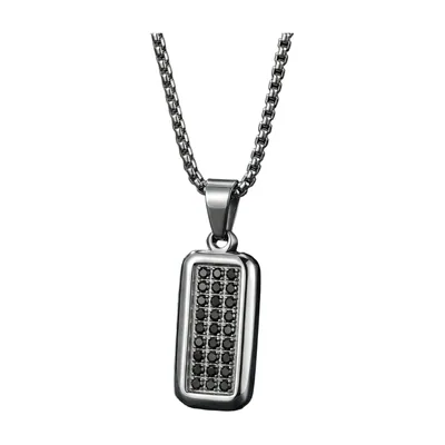 Pendentif Rectangle Géométrique avec Zircone Noire, Acier Inoxydable