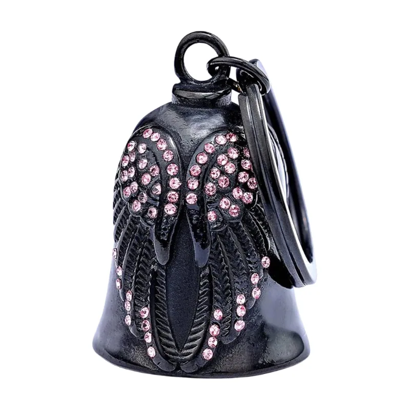 Masonic Bell Pendant with Wings and Pink Stones, Stainless Steel