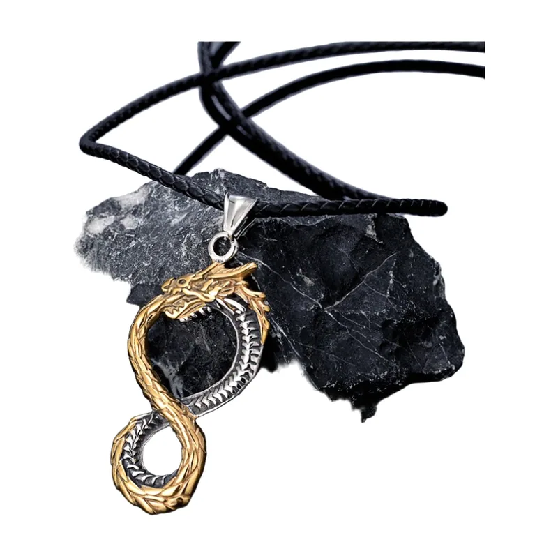 Pendentif Dragon Ouroboros avec Chaîne, Acier Inoxydable