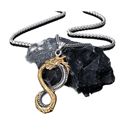 Drache Ouroboros Anhänger mit Kordelkette, Edelstahl