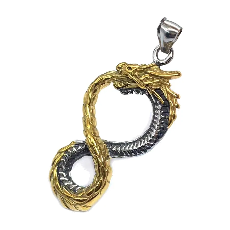 Collana con Ciondolo Drago Ouroboros, Acciaio Inossidabile 316L