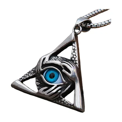 All-Seeing Eye Triangle Pendant with Blue Stone, Stainless Steel