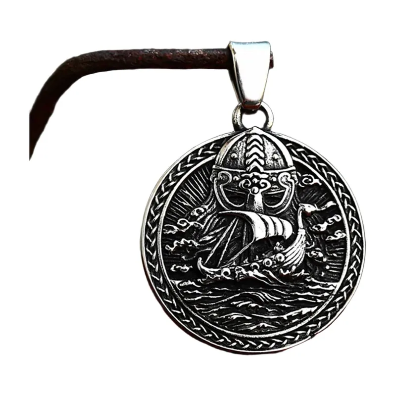 Wikinger-Schiff Anhänger mit Langschiff-Medaillon, Edelstahl
