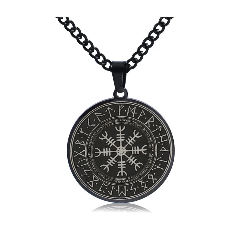 Vegvisir Wikinger Runen-Anhänger mit Panzerkette, Edelstahl