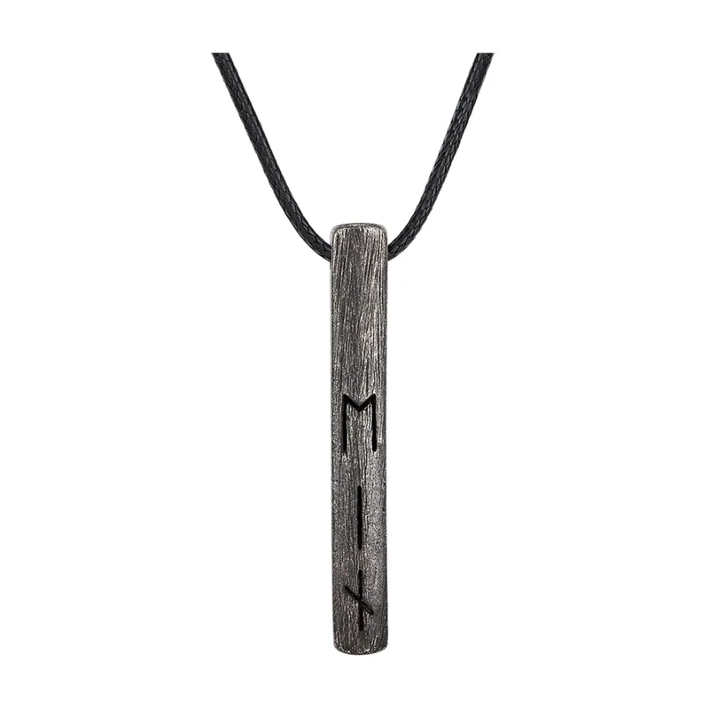 Collier Runes Nordiques avec Cordon Noir, Acier Inoxydable
