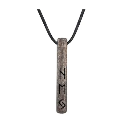 Collana con Rune Nordiche e Cordino Nero, Acciaio Inossidabile