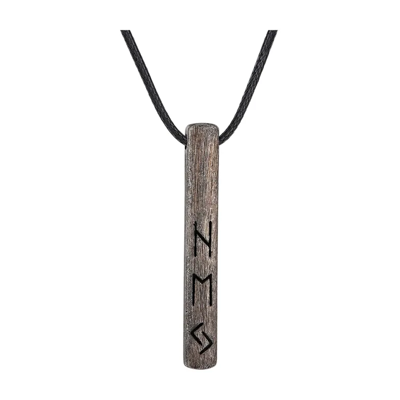 Collana con Rune Nordiche e Cordino Nero, Acciaio Inossidabile