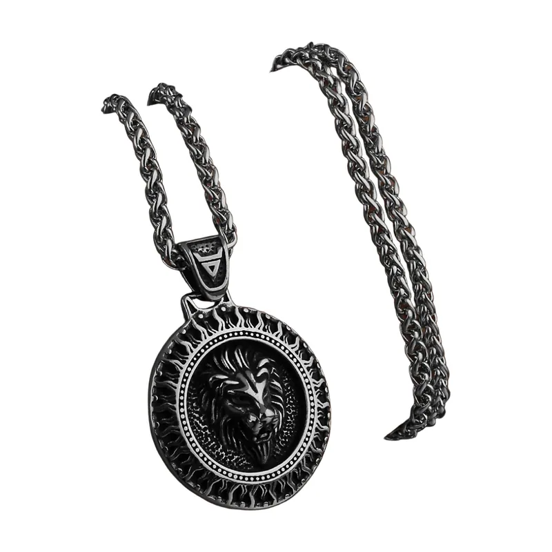 Medallón Colgante Cabeza de León con Cadena, Acero Inoxidable
