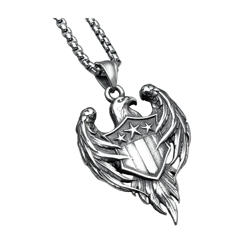 Pendentif Aigle et Bouclier avec Étoiles, Acier Inoxydable