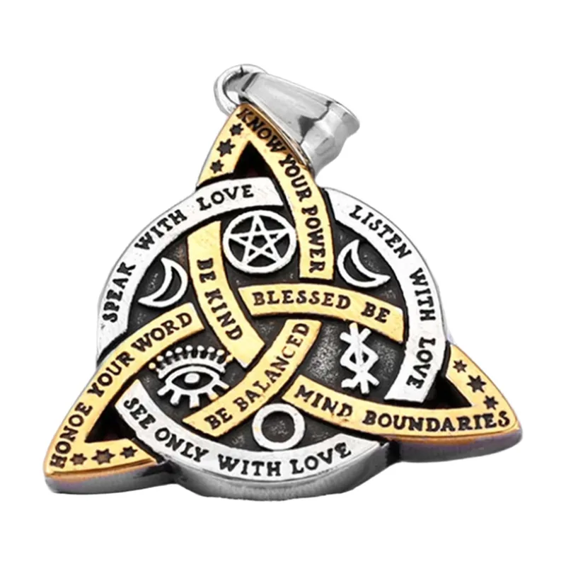 Valknut Dreieck-Anhänger mit nordischen Symbolen, Edelstahl
