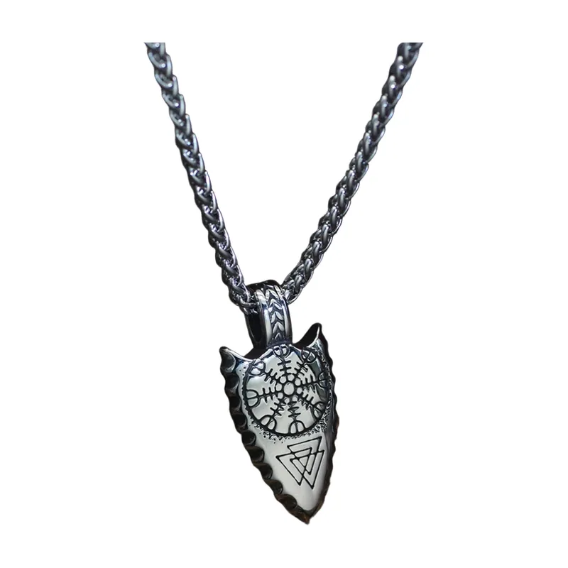 Colgante Brújula Vikinga Vegvisir con Cadena, Acero Inoxidable