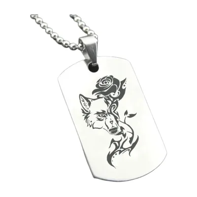 Colgante Placa Militar de Lobo con Cadena de Bolas, Acero Inoxidable