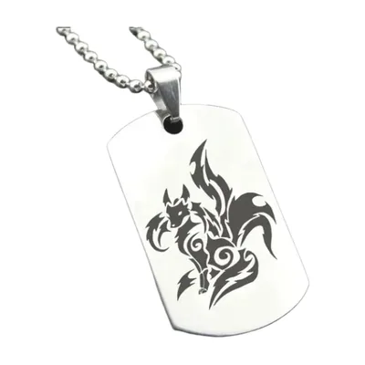 Colgante Dog Tag con Motivo de Lobo y Cadena de Bolas, Acero Inoxidable