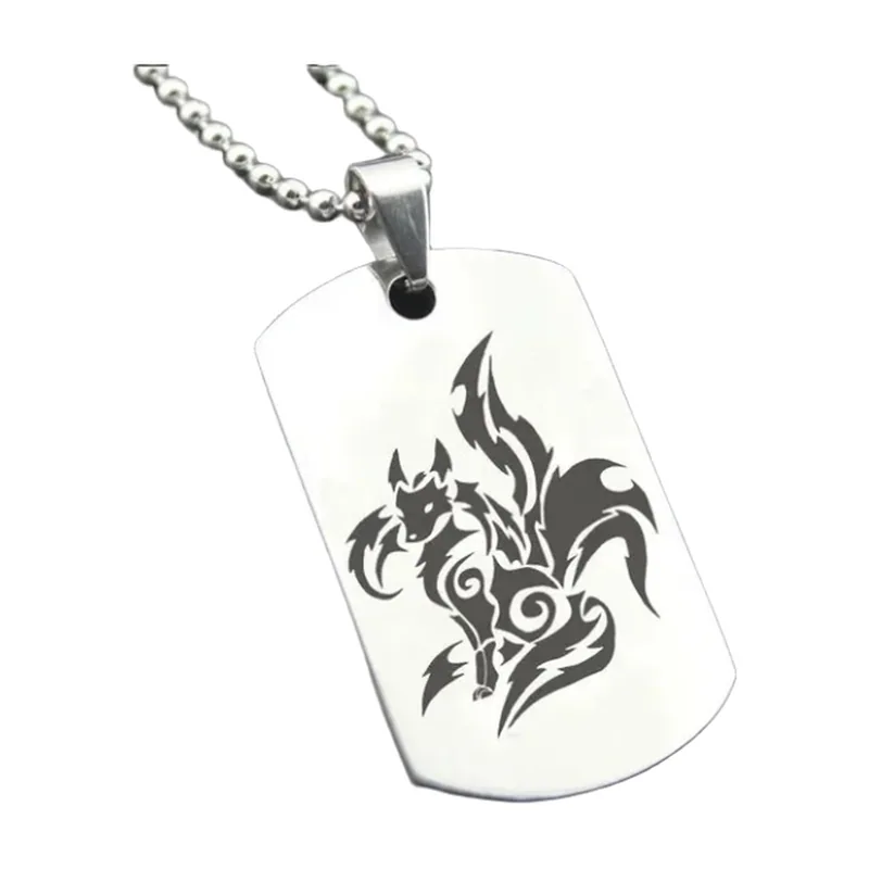 Wolf Dog Tag Anhänger mit Kugelkette, Edelstahl