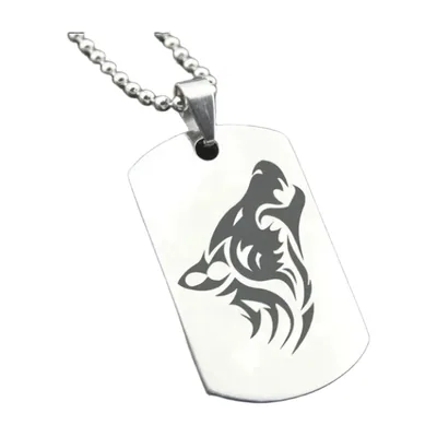 Colgante Dog Tag de Cabeza de Lobo con Cadena de Bolas, Acero Inoxidable