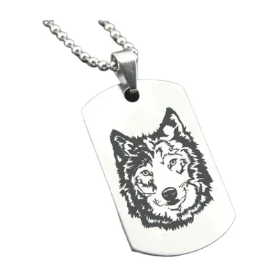 Colgante Dog Tag de Lobo con Cadena de Bolas, Acero Inoxidable